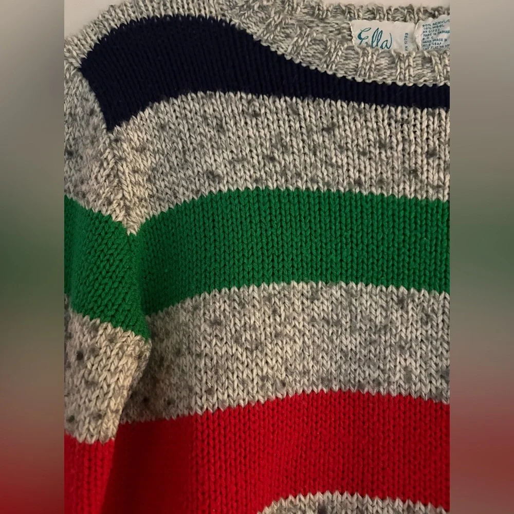Ella Crewneck Sweater - Gray, Green, Red, and Blue - Vintage!